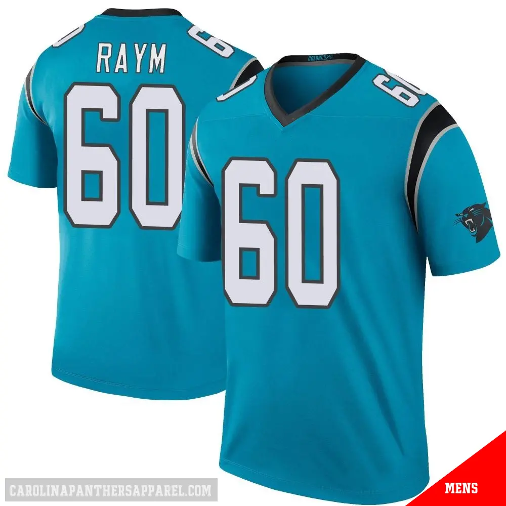 ＃60 Men's Andrew Raym Blue Legend Carolina Panthers Color Rush Jersey